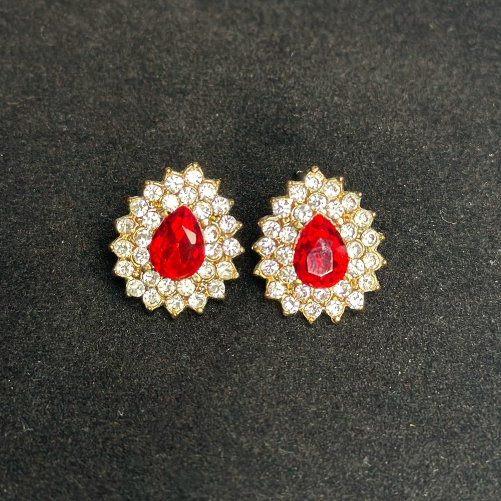 Elegant Gold and Red Teardrop Earrings